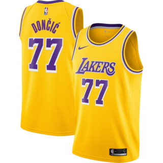 Men's Los Angeles Lakers #77 Luka Doncic Icon Edition Swingman Jersey Yellow