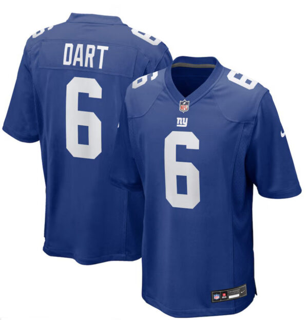 Men's #6 Jaxson Dart Royal New York Giants 2025 NFL Draft First Round Pick Game Jersey