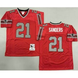 Men's Atlanta Falcons #21 Deion Sanders Red Grey 1992 Throwback Jersey