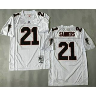 Men's Atlanta Falcons #21 Deion Sanders White 1992 Throwback Jersey