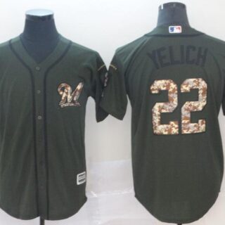 Men's Milwaukee Brewers #22 Christian Yelich Salute To Service Jersey Green