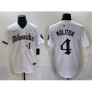 Men's Milwaukee Brewers #4 Paul Molitor White 'Gothic 414 Shadows Edition' Vapor Premier Limited Stitched Jersey