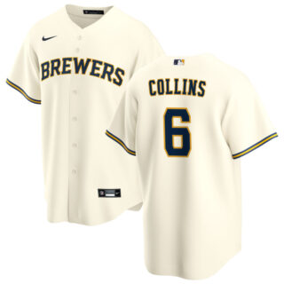 Men's Milwaukee Brewers #6 Isaac Collins Cream Home Jersey