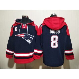 Men's New England Patriots #8 Stefon Diggs Navy Ageless Must-Have Lace-Up Pullover Hoodie