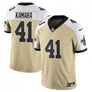Men's New Orleans Saints #41 Alvin Kamara Gold White Alternate 2025 F.U.S.E. Vapor Limited Football Stitched Jersey