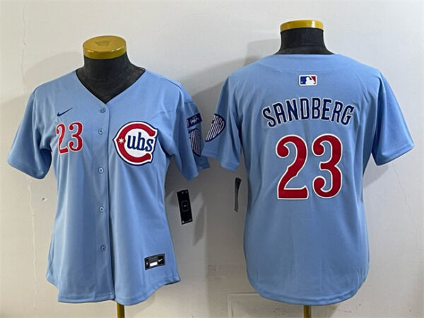 Women's Chicago Cubs #23 Ryne Sandberg Blue 'Ryne Sandberg Tribute' Vapor Limited V3 Stitched Baseball Jersey(Run Small)
