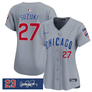 Women's Chicago Cubs #27 Seiya Suzuki Gray 'Ryne Sandberg Tribute' Vapor Limited V3 Stitched Baseball Jersey(Run Small)