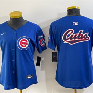 Women's Chicago Cubs Team Big Logo Royal 'Ryne Sandberg Tribute' Vapor Limited V3 Stitched Baseball Jersey(Run Small)