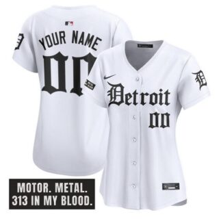 Women's Detroit Tigers ACTIVE PLAYER Custom White 'Motor Gothic Edition' Vapor Premier Limited Stitched Baseball Jersey(Run Small)