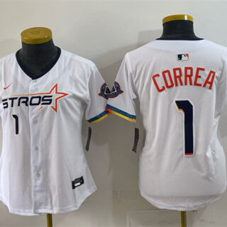 Women's Houston Astros #1 Carlos Correa White 2025 City Connect Limited Stitched Baseball Jersey(Run Small)