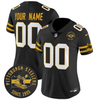 Custom Women's Pittsburgh Steelers Throwback 1933 Patch black Vapor Limited All Stitched Jersey