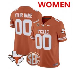 Women's Texas Longhorns Active Player Custom Orange F.U.S.E. State Map & SEC Patch Stitched Jersey