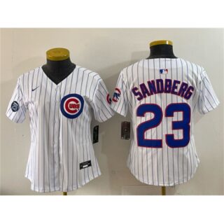 Youth Chicago Cubs #23 Ryne Sandberg White Pinstripe 'Ryne Sandberg Tribute' Vapor Limited V2 Stitched Baseball Jersey
