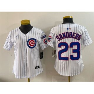 Youth Chicago Cubs #23 Ryne Sandberg White Pinstripe 'Ryne Sandberg Tribute' Vapor Limited V3 Stitched Baseball Jersey