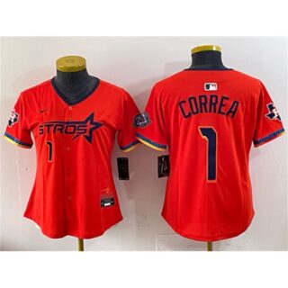 Youth Houston Astros #1 Carlos Correa Orange 2025 City Connect With Texas Limited Stitched Baseball Jersey