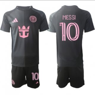 Youth Inter Miami CF #10 Lionel Messi 2025 Black Away Soccer Jersey Suit