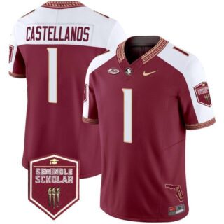 Thomas Castellanos Jersey #1 Florida State Seminoles 2025 Seminole Scholar Patch Garnet Alternate