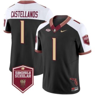 Thomas Castellanos Jersey #1 Florida State Seminoles 2025 Seminole Scholar Patch Black Alternate