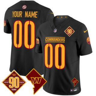 Custom Washington Commanders 90th Anniversary & Home Patch Vapor Limited Jersey Black