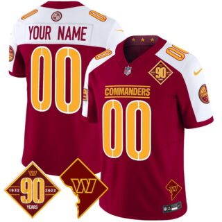 Custom Washington Commanders 90th Anniversary & Home Patch Vapor Limited Jersey Burgundy Alternate