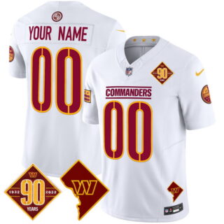 Custom Washington Commanders 90th Anniversary & Home Patch Vapor Limited Jersey White