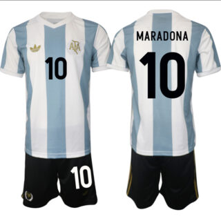 Men's Argentina #10 Diego Maradona White Blue 2024-25 50th Anniversary Home Soccer Jersey Suit