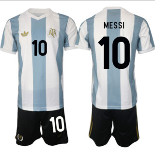 Men's Argentina #10 Lionel Messi White Blue 2024-25 50th Anniversary Home Soccer Jersey Suit