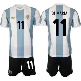 Men's Argentina #11 angel Fabian Di Maria White Blue 2024-25 50th Anniversary Home Soccer Jersey Suit