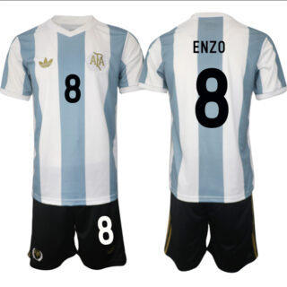 Men's Argentina #8 Enzo White Blue 2024 25 50th Anniversary Home Soccer Jersey Suit