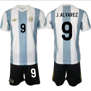 Men's Argentina #9 Julian Alvarez White Blue 2024-25 50th Anniversary Home Soccer Jersey Suit