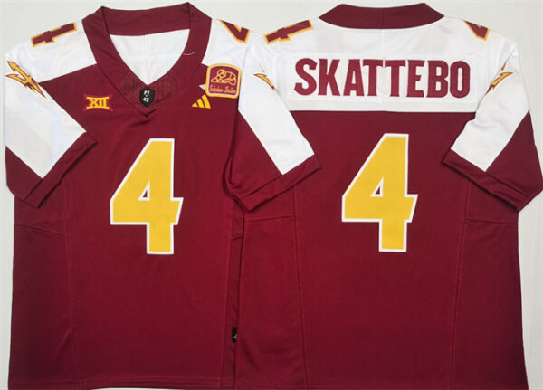 Men's Arizona State Sun Devils #4 Cam Skattebo Red White 2024 F.U.S.E. Vapor Limited Stitched Jersey