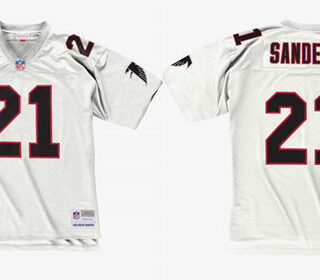 Men's Atlanta Falcons #21 Deion Sanders White 1992 Throwback Stitched Football Jersey