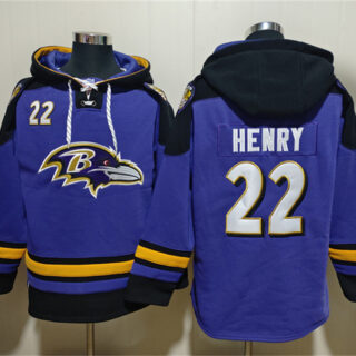 Men's Baltimore Ravens #22 Derrick Henry Ageless Must-Have Lace-Up Pullover Hoodie