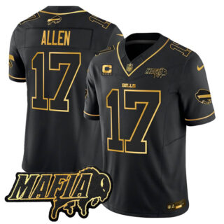 Men's Buffalo Bills #17 Josh Allen Black Gold 2025 F.U.S.E. With Bills Mafia Patch & 4-Star C Patch Vapor Limited Stitched Football vJersey com