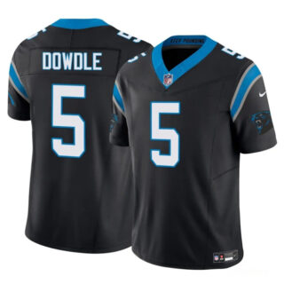 Men's Carolina Panthers #5 Rico Dowdle Black 2025 F.U.S.E. Vapor Limited Stitched Football Jersey