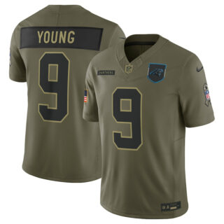 Men's Carolina Panthers #9 Bryce Young Olive 2025 Salute to Service Limited Stitched Football Jersey