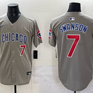 Men's Chicago Cubs #7 Dansby Swanson Gray Limited Stitched Baseball Jersey