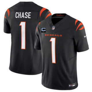 Men's Cincinnati Bengals #1 Ja'Marr Chase Black 2025 F.U.S.E. With 1-Star C Patch Vapor Untouchable Limited Stitched Football Jersey