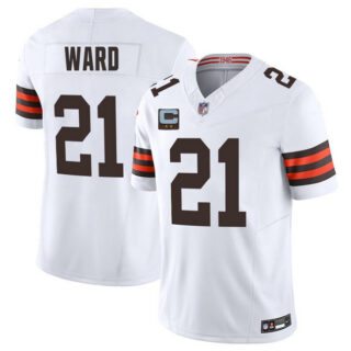 Men's Cleveland Browns #21 Denzel Ward White 2025 F.U.S.E. With 2-Star C Patch Vapor Limited Stitched Football Jersey