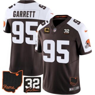Men's Cleveland Browns #95 Myles Garrett Brown Alternate 2025 F.U.S.E. 4-Star C Patch With Jim Brown Memorial & Home Patch Vapor Limited Stitched Football Jersey