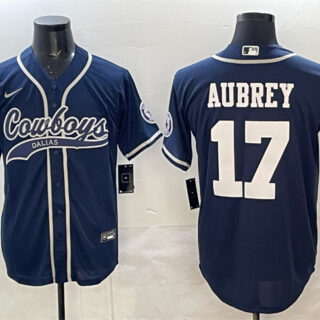 Men's Dallas Cowboys #17 Brandon Aubrey Navy Cool Base Stitched Baseball Jersey