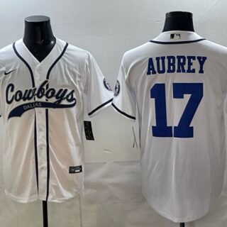 Men's Dallas Cowboys #17 Brandon Aubrey White Cool Base Stitched Baseball Jersey