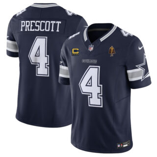 Men's Dallas Cowboys #4 Dak Prescott Navy 2025 F.U.S.E. With 4-star C Patch And Walter Payton Patch Vapor Limited Stitched Football Jersey