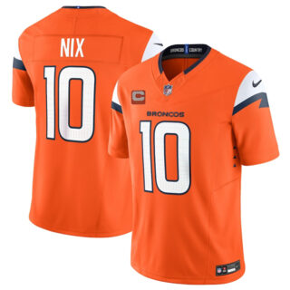 Men's Denver Broncos #10 Bo Nix Orange 2025 F.U.S.E. With 2-Star C Patch Vapor Limited Stitched Football Jersey