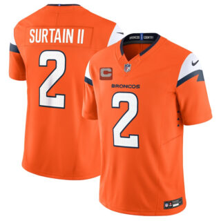 Men's Denver Broncos #2 Pat Surtain II Orange 2025 F.U.S.E. With 2-Star C Patch Vapor Limited Stitched Football Jersey