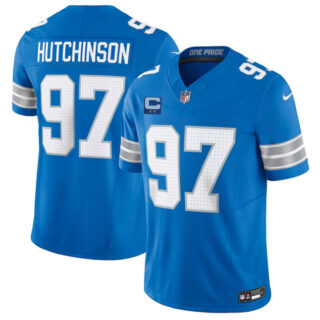 Men's Detroit Lions #97 Aidan Hutchinson Blue 2025 F.U.S.E. With 2-Star C Patch Vapor Limited Stitched Jersey