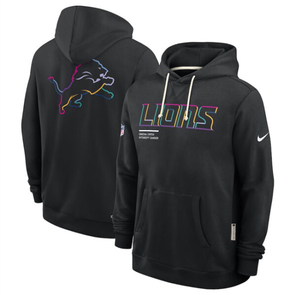 Men's Detroit Lions Black 2025 Crucial Catch Club Pullover Hoodie
