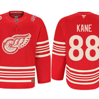 Men's Detroit Red Wings #88 Patrick Kane Red 2025 Centennial Premium With 100 and P Patch Stitched Hockey Jersey