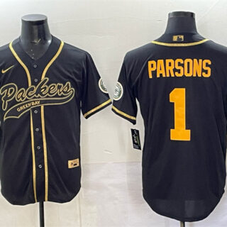 Men's Green Bay Packers #1 Micah Parsons Black Gold Cool Base Stitched Baseball Jersey