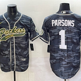 Men's Green Bay Packers #1 Micah Parsons Grey Camo Cool Base Stitched Baseball Jersey